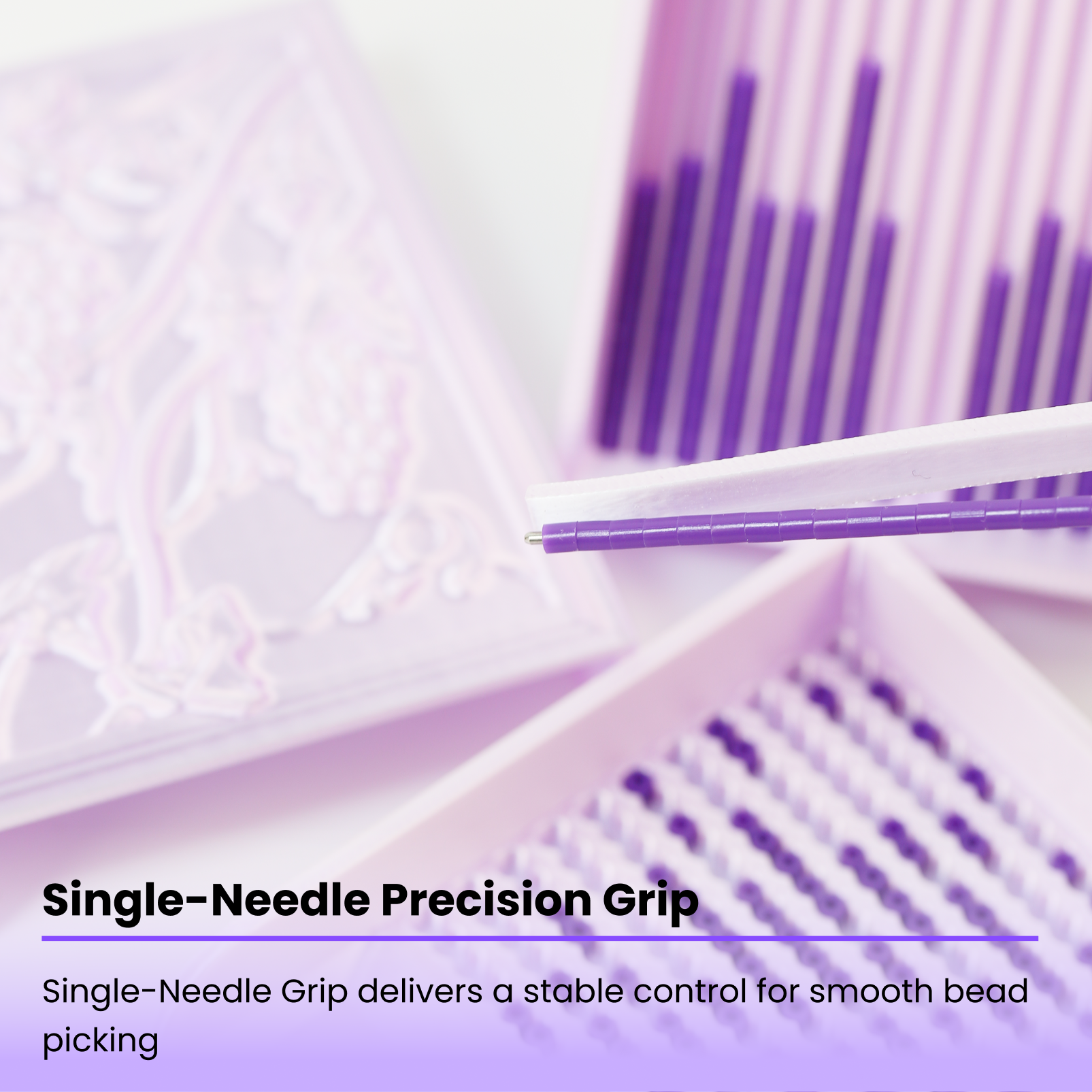 PixieCraft Grape Purple PixieBeads Picker Tool Set – Original Grape Vine Design with 2.6mm Bead Tray, Single Needle Pen and Dual Grape Leaf Scoops