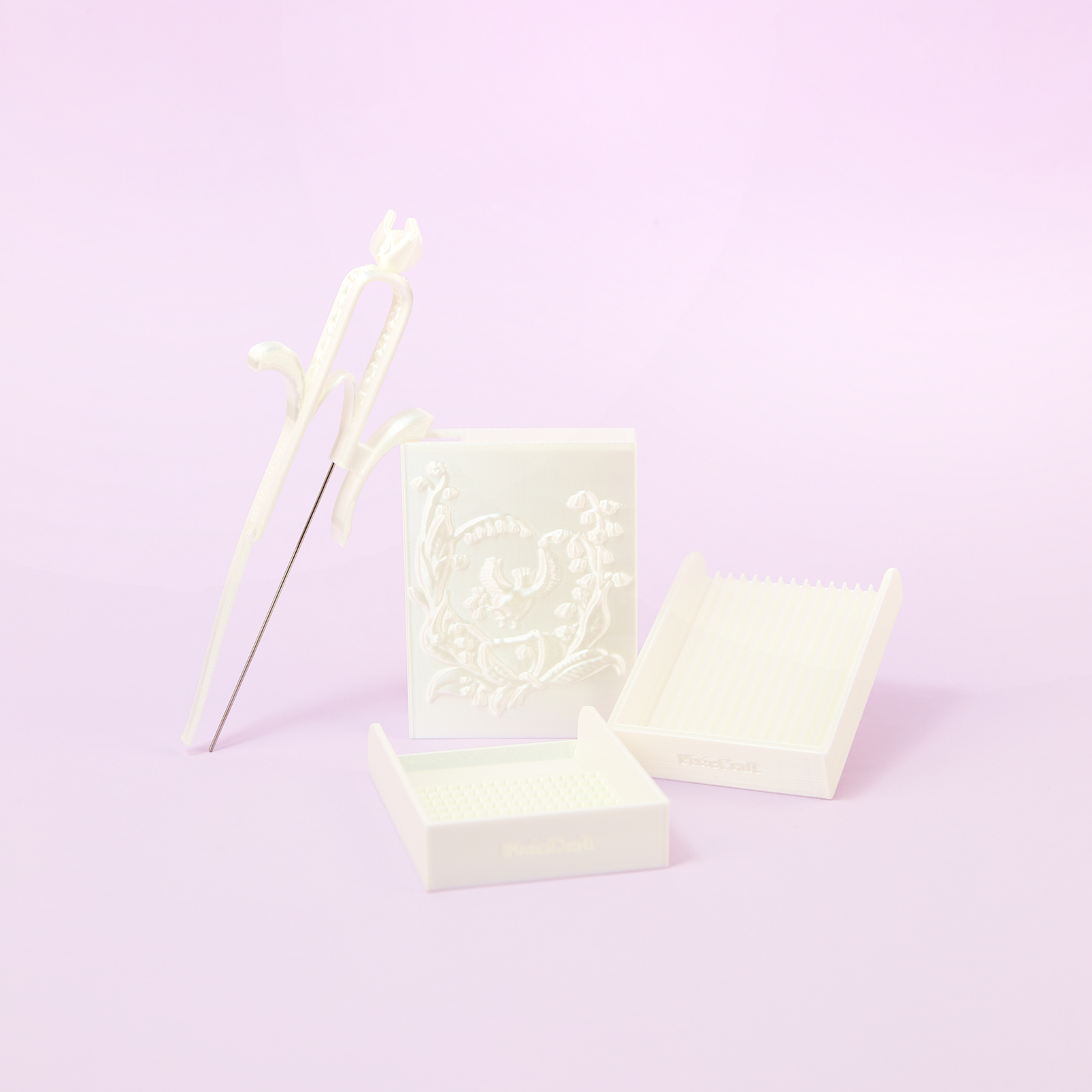 PixieCraft Peace Dove White Picker Tool Set – Original Lily of the Valley Dove Design with 2.6mm Bead Tray, Single Needle Pen and Dual Bead Scoops
