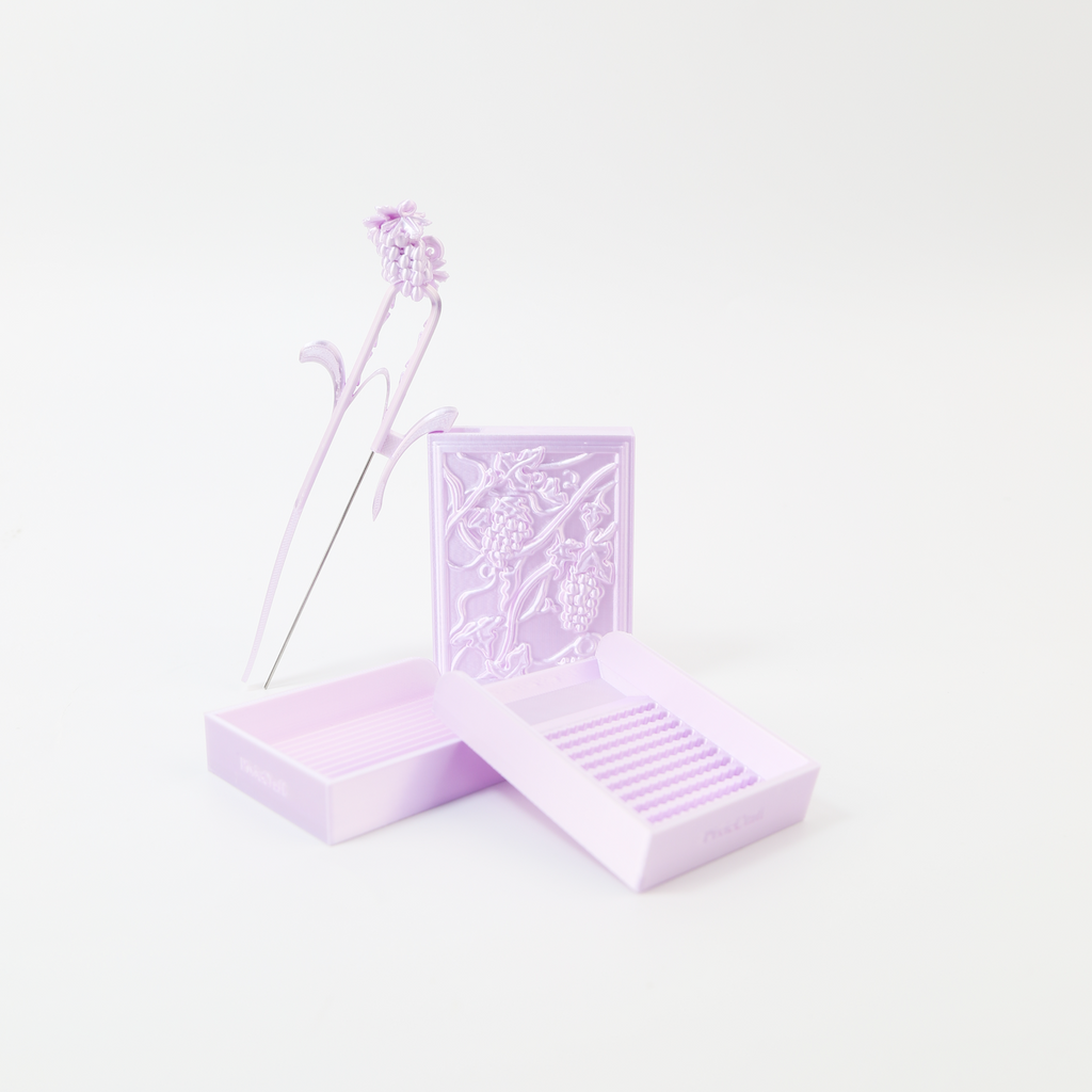 PixieCraft Grape Purple PixieBeads Picker Tool Set – Original Grape Vine Design with 2.6mm Bead Tray, Single Needle Pen and Dual Grape Leaf Scoops