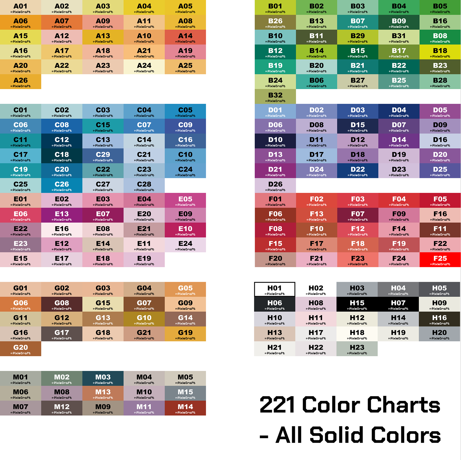 PixieCraft PixieBeads 221-Color Chart – Color Code Label Stickers for 2.6mm Fuse Beads