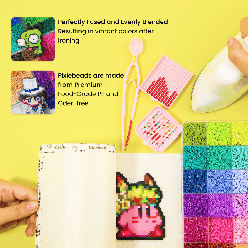 PixieBeads 48 Color All-in-One Kit - 24,000ct 2.6mm Mini Fuse Beads with Iron & Tools | Complete PixieBeads Kit for Beginners & Adults