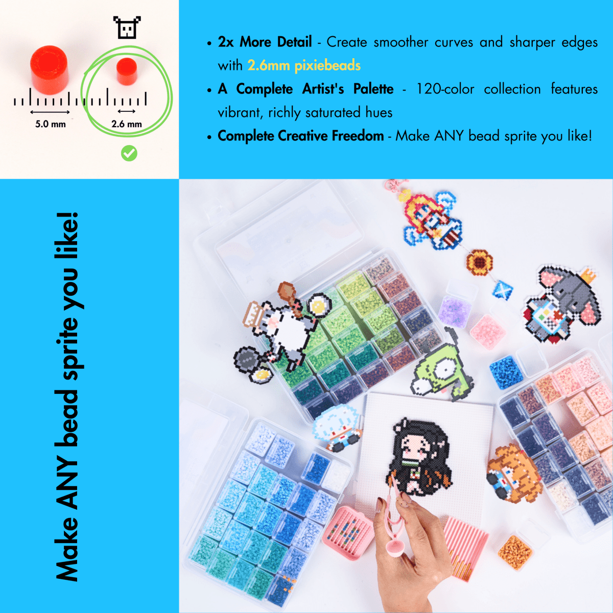 PixieBeads 120 Color Combo - 50,000 ct Premium 2.6mm Fuse Beads - PixieCraft