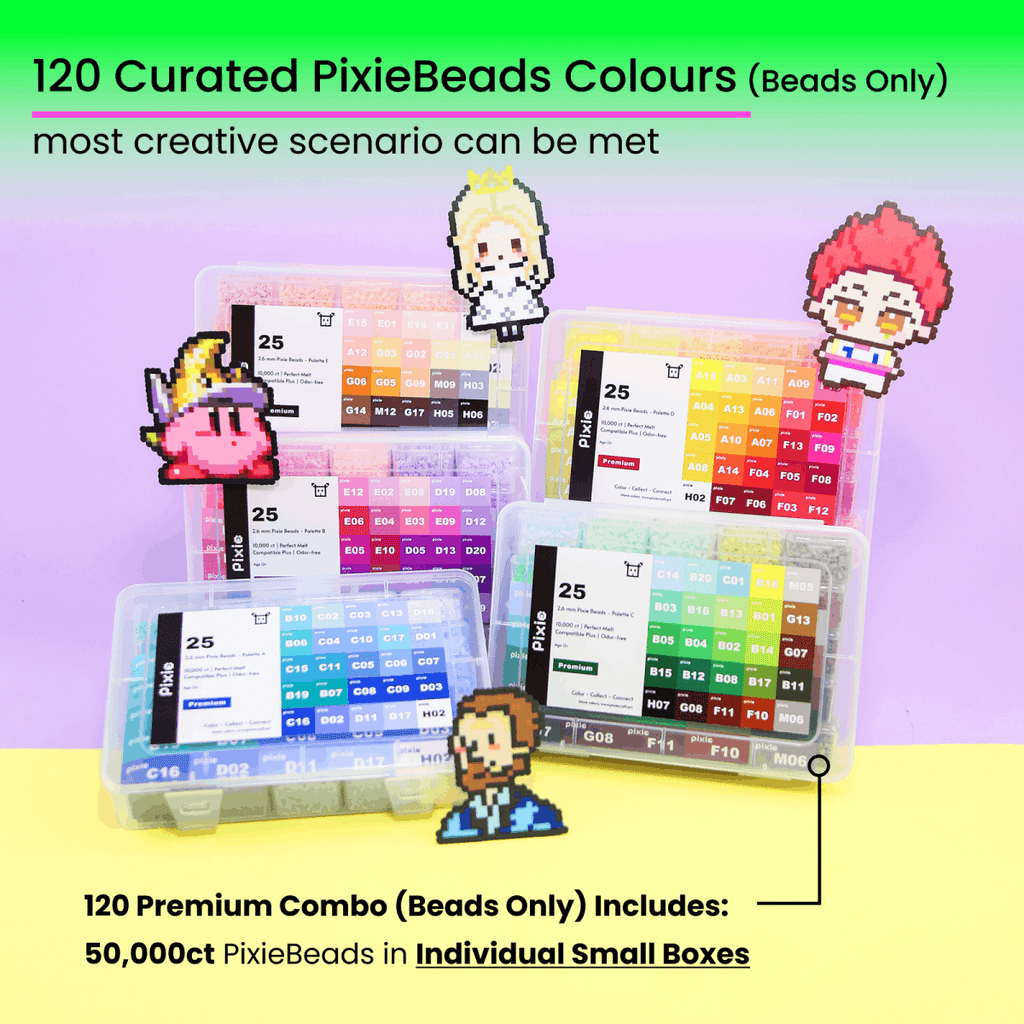 PixieBeads 120 Color Premium Bead Cube - 50,000ct 2.6mm Mini Fuse Beads | Melty Beads Craft Kit for Pixel Art - PixieCraft