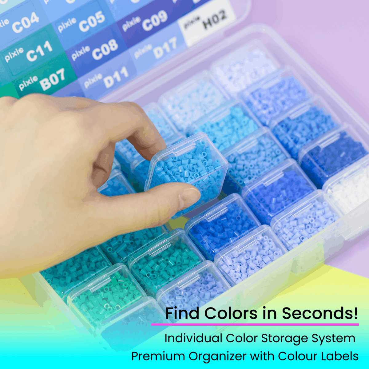 PixieBeads 120 Color Premium Bead Cube - 50,000ct 2.6mm Mini Fuse Beads | Melty Beads Craft Kit for Pixel Art - PixieCraft