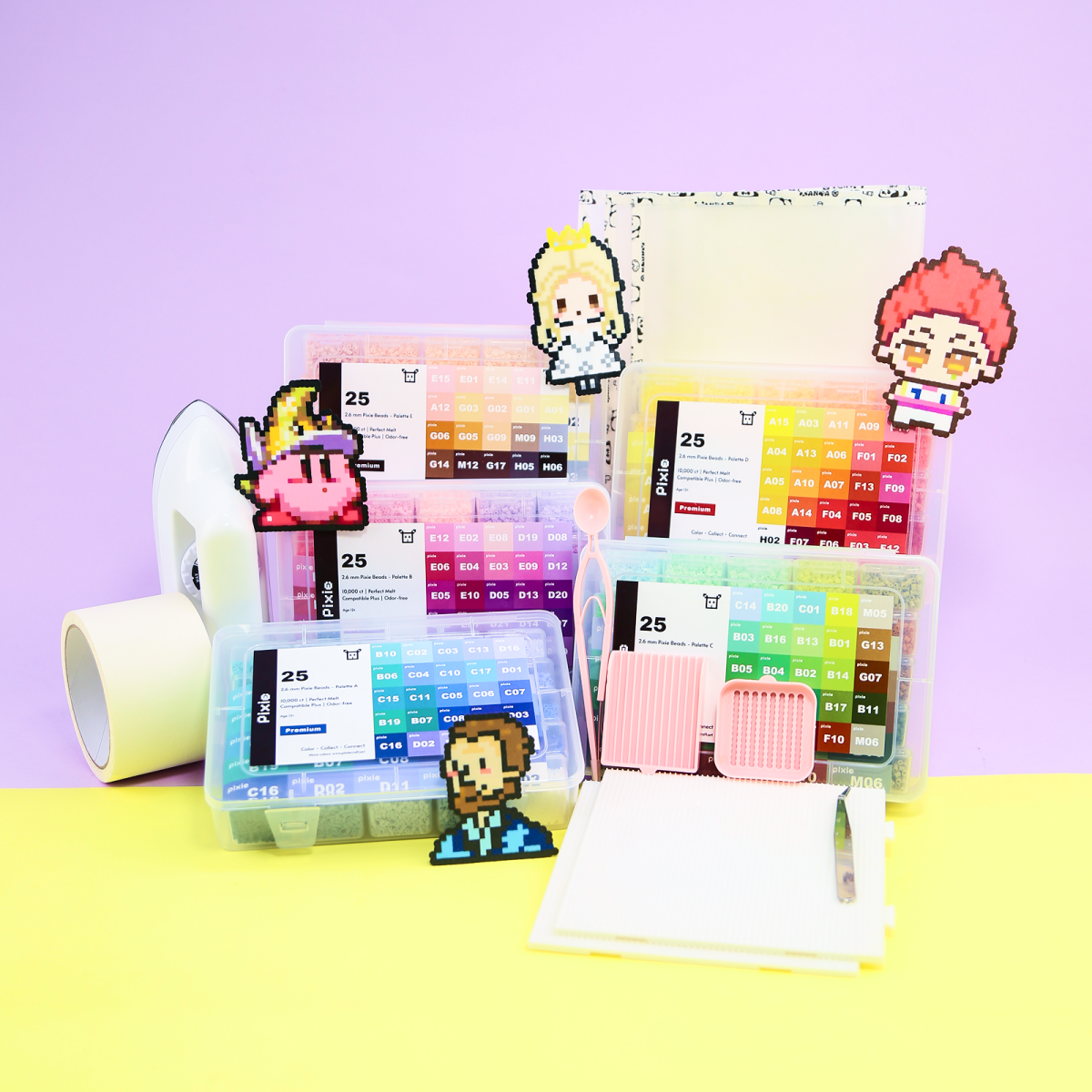 PixieBeads 120 Premium Combo Cube All - in - One Kit (New Edition) - 2.6mm Mini Fuse Beads with Iron & Tools | Melty Beads Craft Kit for Pixel Art - PixieCraft