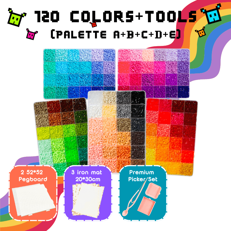 PixieBeads 120 Starter Combo - 60,000 Mini Fuse Beads 2.6mm - PixieCraft