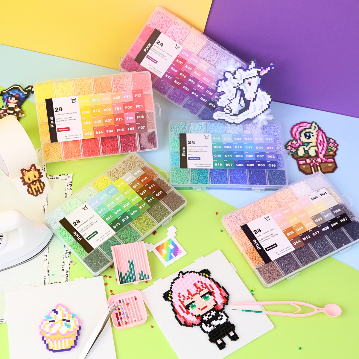 PixieBeads 120 Starter Combo All - In - One - 60,000 Mini Fuse Beads 2.6mm - PixieCraft