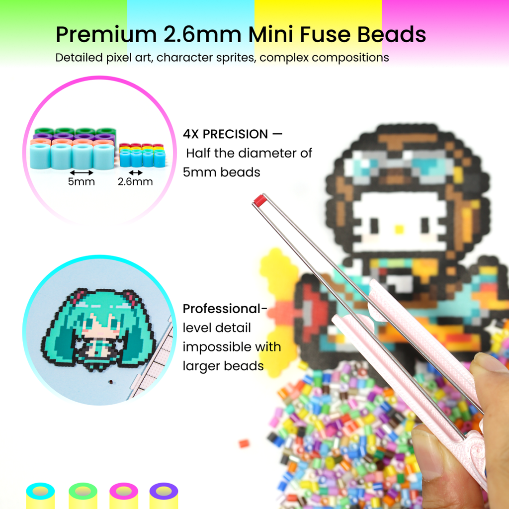 PixieBeads 25 Pearlescent Colors - 10,000ct Premium 2.6mm Mini Fuse Beads | Melty Beads Craft Kit for Pixel Art - PixieCraft