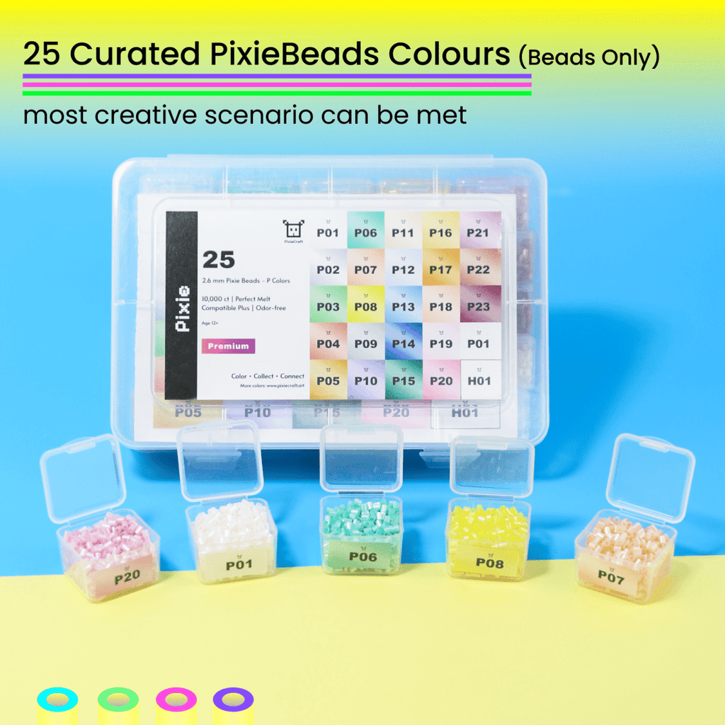 PixieBeads 25 Pearlescent Colors - 10,000ct Premium 2.6mm Mini Fuse Beads | Melty Beads Craft Kit for Pixel Art - PixieCraft