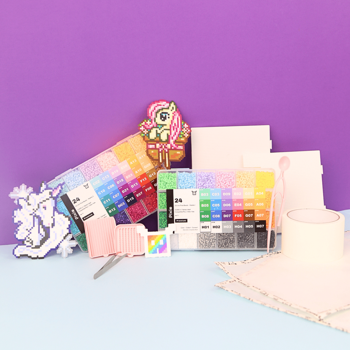 PixieBeads 48 Starter Combo Box Set with Tool Set - 24,000 Mini Fuse Beads 2.6mm - PixieCraft