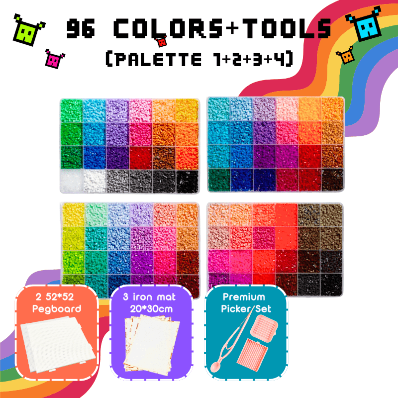 PixieBeads 96 Starter Combo - 48,000 Mini Fuse Beads 2.6mm - PixieCraft