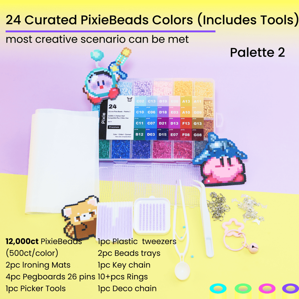 PixieBeads Color Palette - 12,000ct 2.6mm Mini Fuse Beads (24 Colors) - PixieCraft