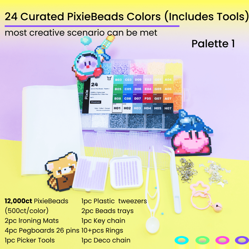PixieBeads Color Palette - 12,000ct 2.6mm Mini Fuse Beads (24 Colors) - PixieCraft