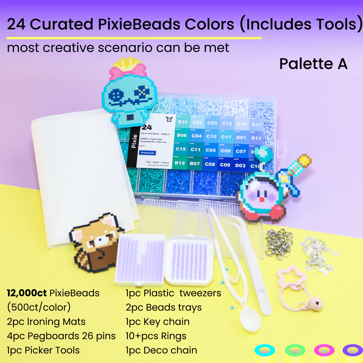 PixieBeads Color Palette - 12,000ct 2.6mm Mini Fuse Beads (24 Colors) - PixieCraft