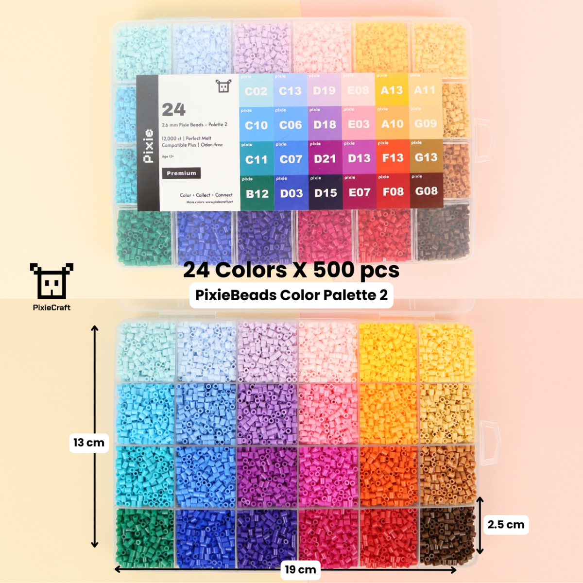 PixieBeads Combo Box Single Color Palette - 12,000 Mini Fuse Beads 2.6mm - PixieCraft