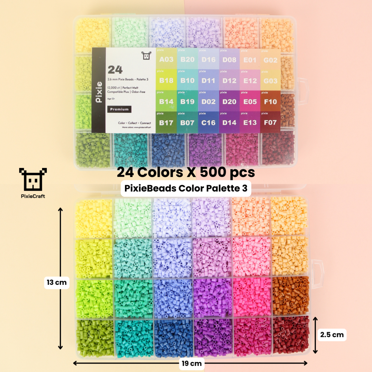 PixieBeads Combo Box Single Color Palette - 12,000 Mini Fuse Beads 2.6mm - PixieCraft