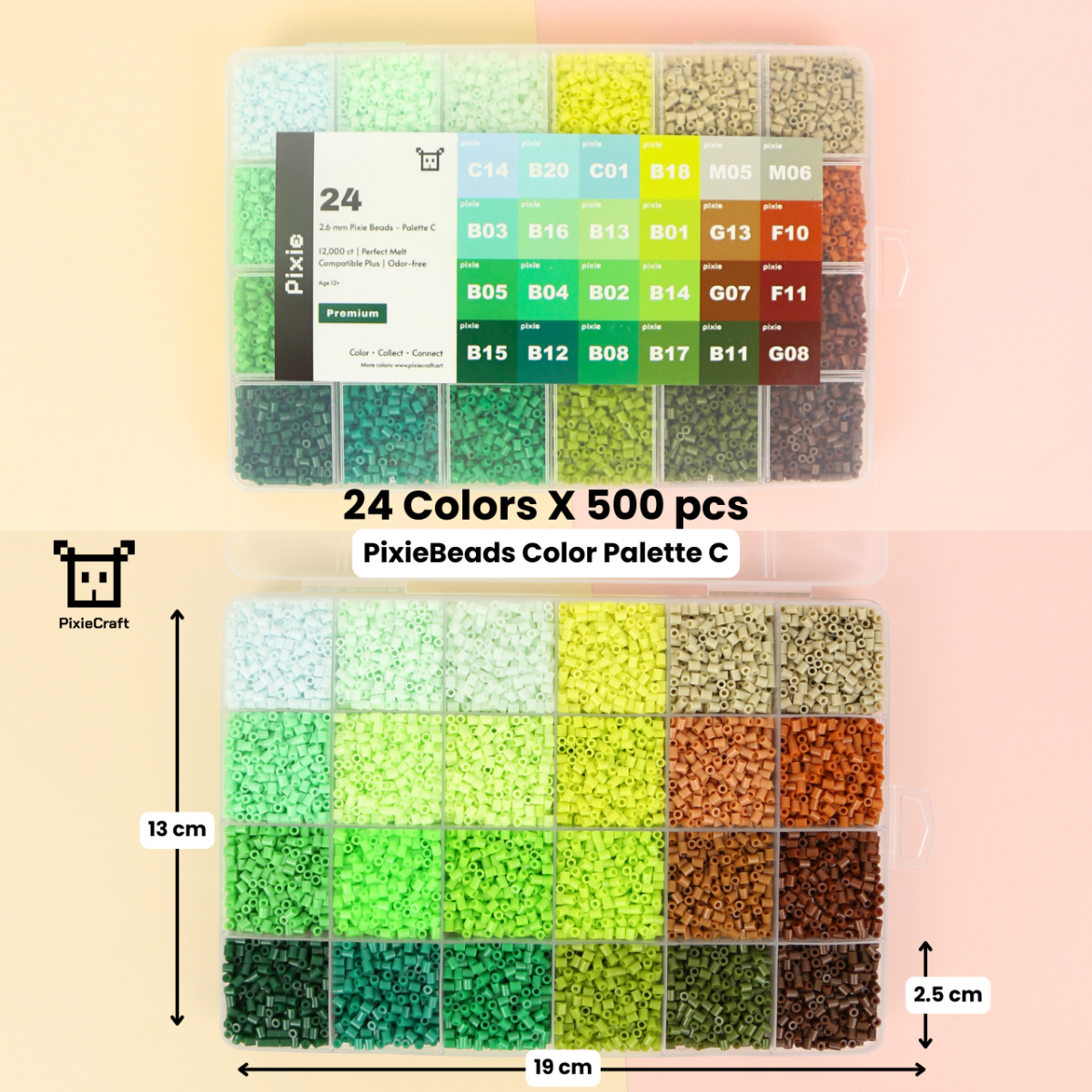 PixieBeads Combo Box Single Color Palette - 12,000 Mini Fuse Beads 2.6mm - PixieCraft