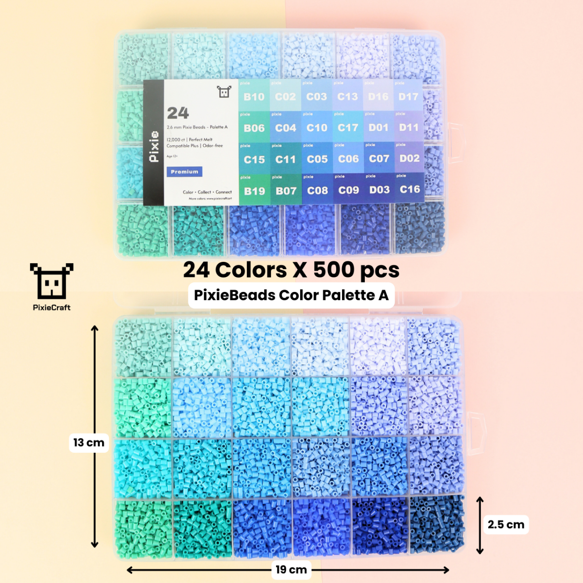 PixieBeads Combo Box Single Color Palette - 12,000 Mini Fuse Beads 2.6mm - PixieCraft