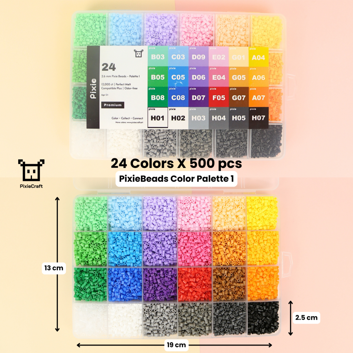 PixieBeads Combo Box Single Color Palette - 12,000 Mini Fuse Beads 2.6mm - PixieCraft