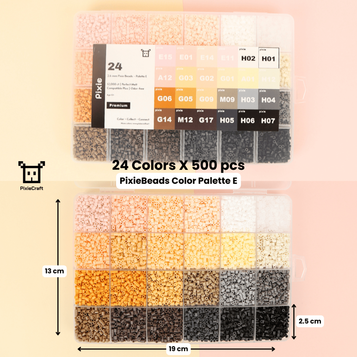 PixieBeads Combo Box Single Color Palette - 12,000 Mini Fuse Beads 2.6mm - PixieCraft