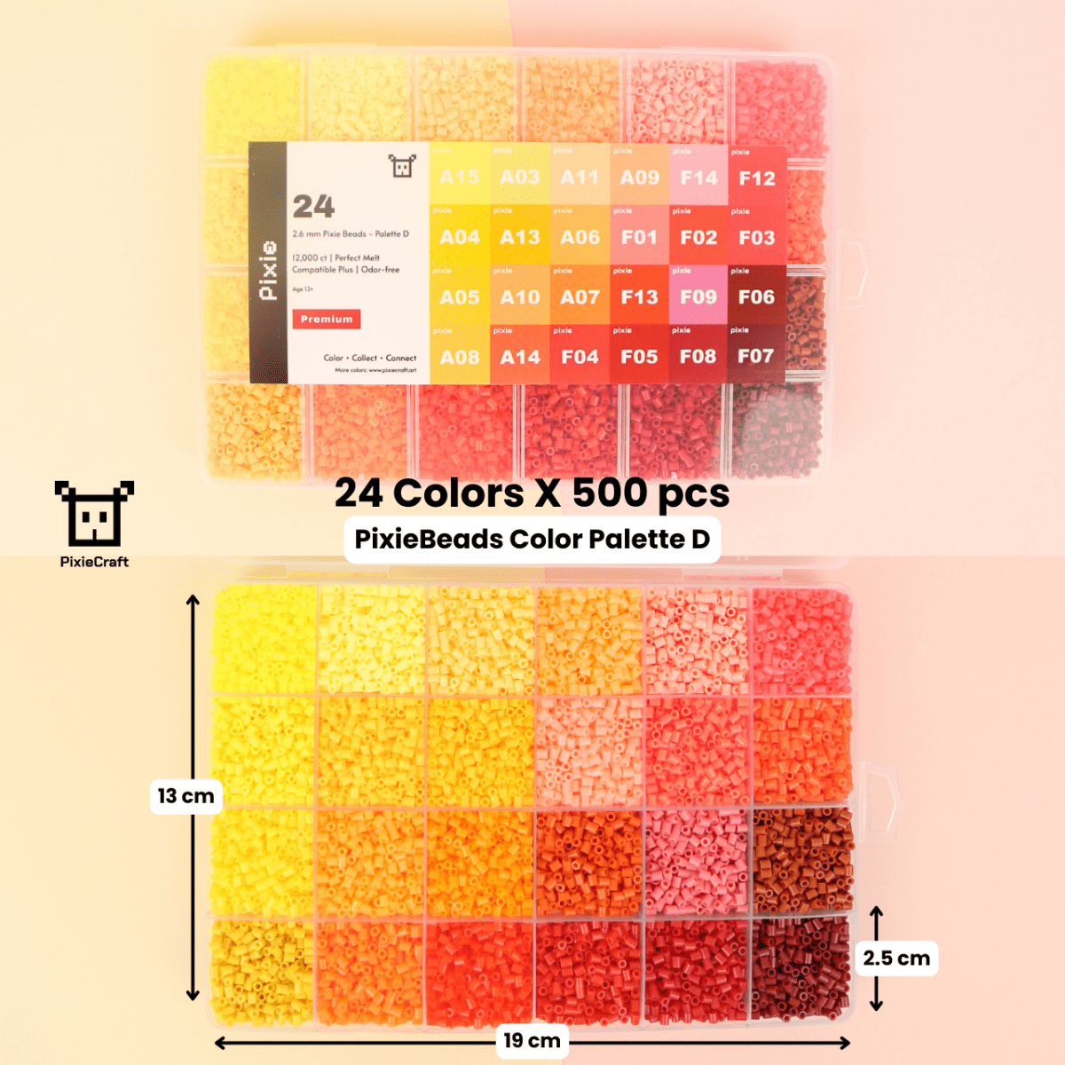 PixieBeads Combo Box Single Color Palette - 12,000 Mini Fuse Beads 2.6mm - PixieCraft