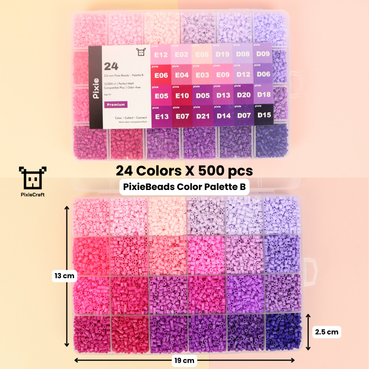 PixieBeads Combo Box Single Color Palette - 12,000 Mini Fuse Beads 2.6mm - PixieCraft