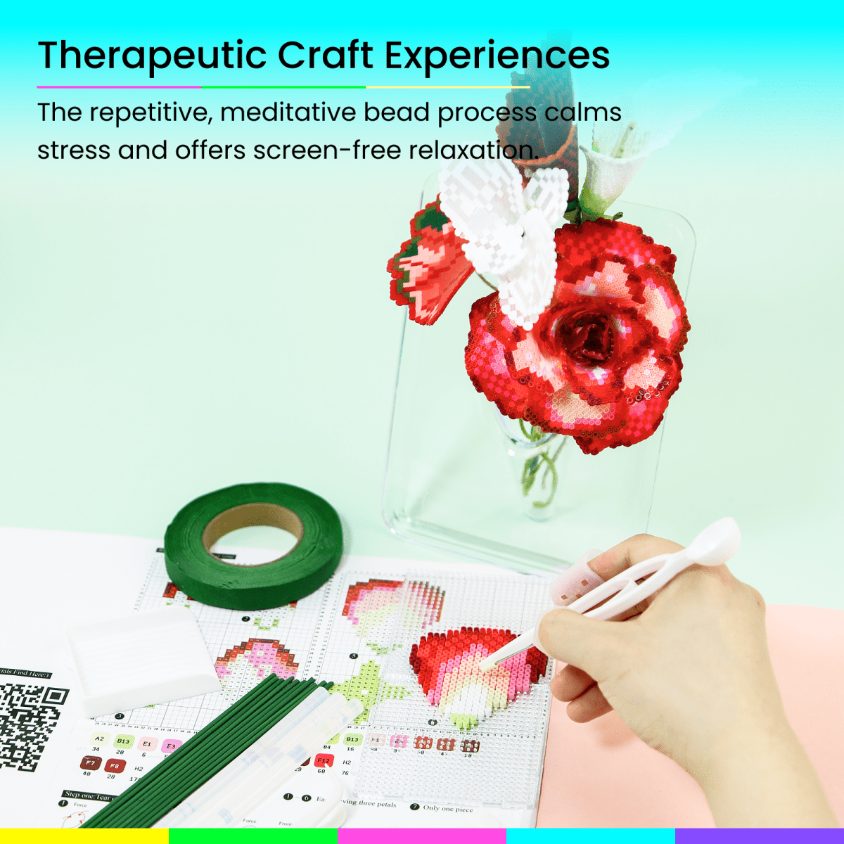 PixieBeads Floral Craft Kit: Rose & Calla Lily - 2.6mm Mini Fuse Beads DIY Flower Art Kit | Melty Beads Craft for Adults - PixieCraft