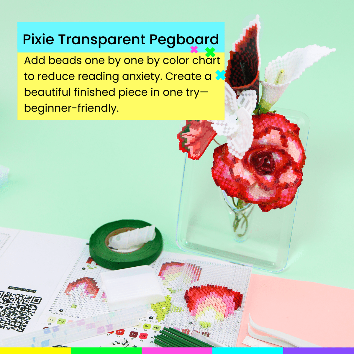 PixieBeads Floral Craft Kit: Rose & Calla Lily - 2.6mm Mini Fuse Beads DIY Flower Art Kit | Melty Beads Craft for Adults - PixieCraft