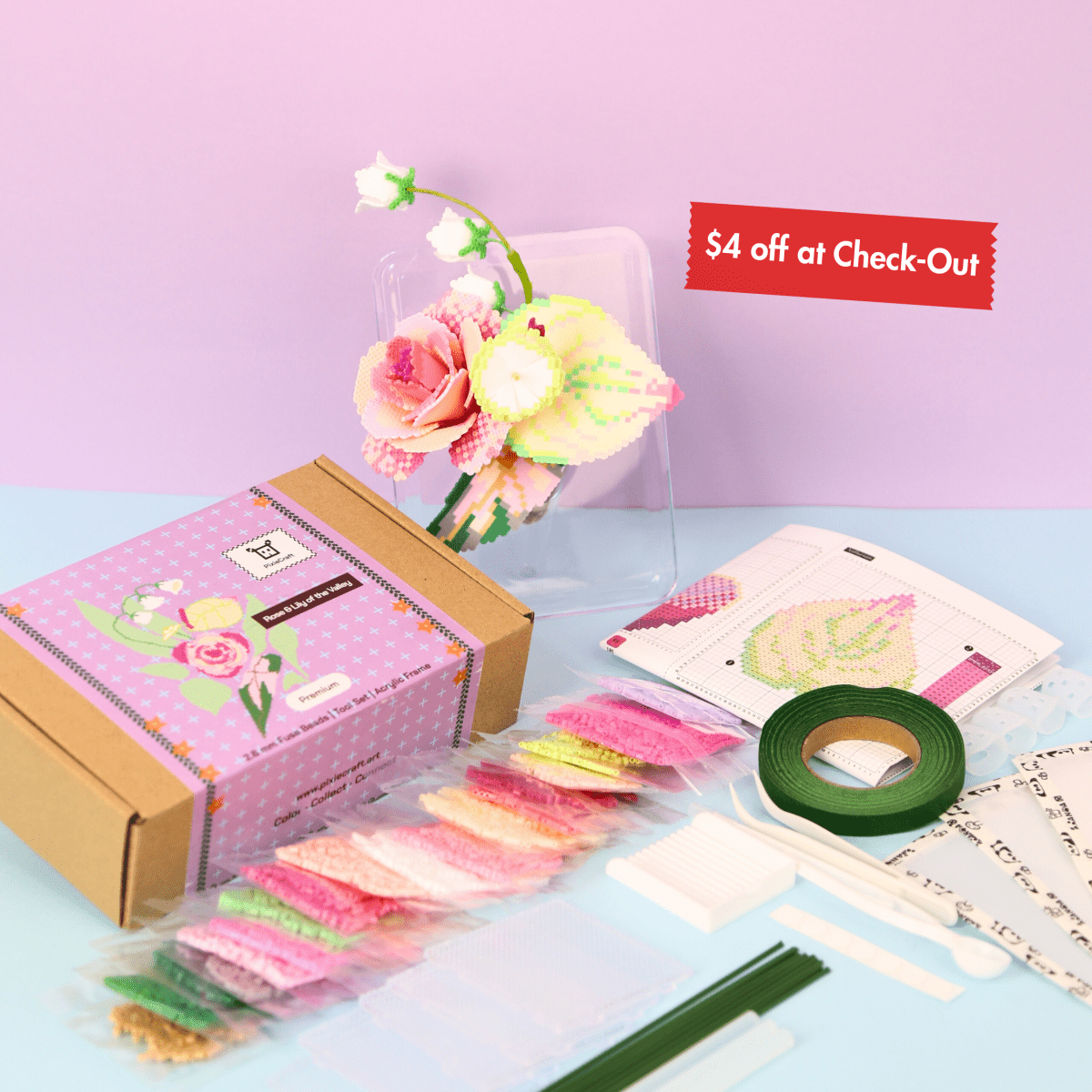 PixieBeads Floral Craft Kit: Rose & Lilly of the Valley - PixieCraft