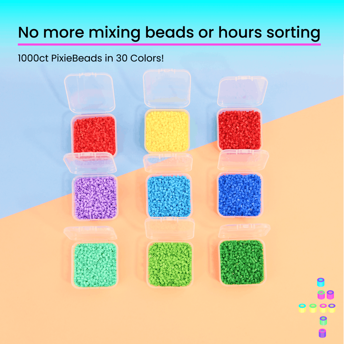 PixieBeads Prism 120 Box - 120,000ct 2.6mm Mini Fuse Beads (120 Colors) | For Pixel Art Masters - PixieCraft