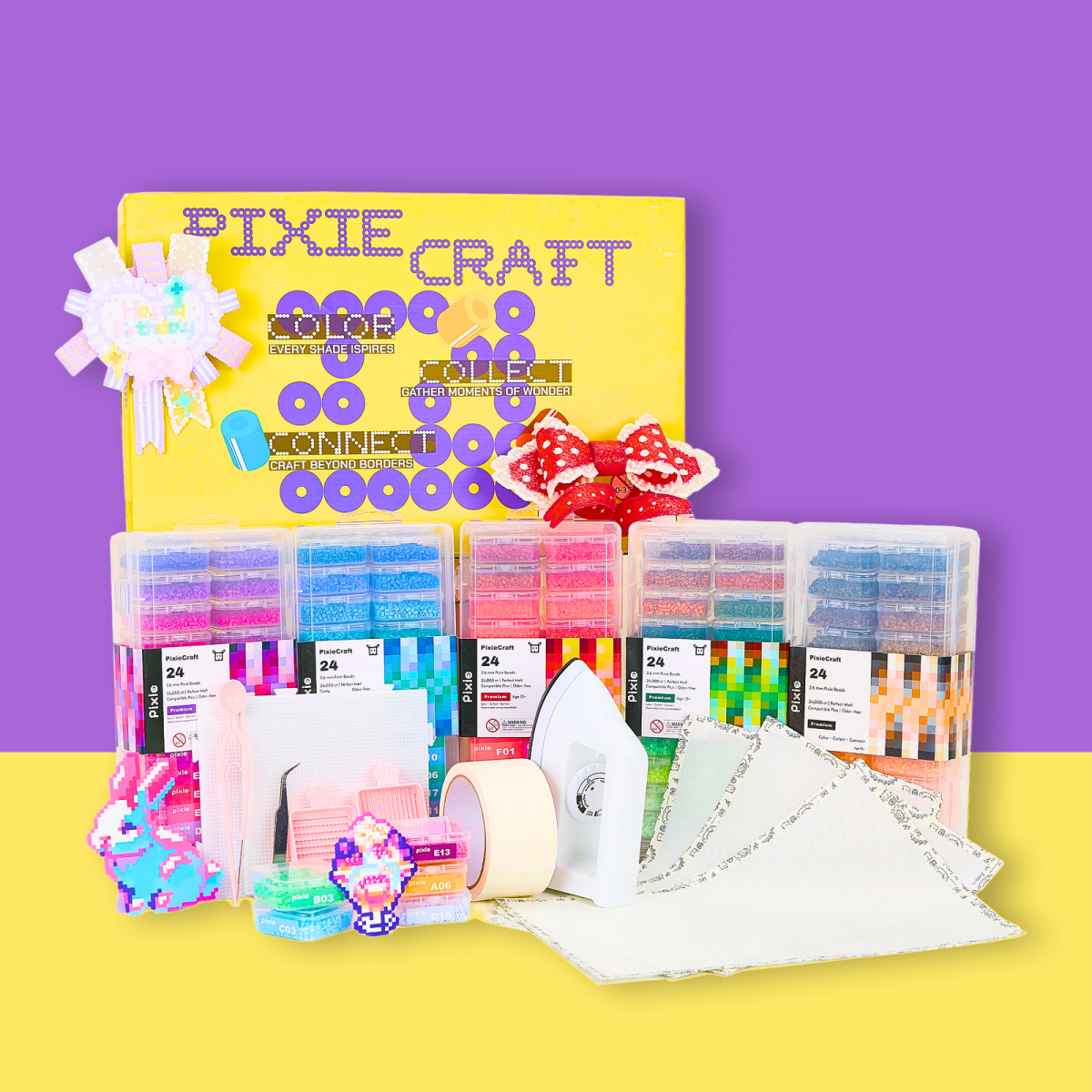 PixieCraft 120,000 pcs 2.6mm Fuse Beads Kit, 120 Colors PixieBeads 131 pcs Ultimate Visionary Set with Storage, Pegboards, Iron, Tweezers, Trays, Bead Pen, Mats, Pixel Art Craft Kits for Adults, Teens - PixieCraft