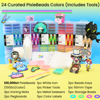 PixieCraft 120,000 pcs 2.6mm Fuse Beads Kit, 120 Colors PixieBeads 131 pcs Ultimate Visionary Set with Storage, Pegboards, Iron, Tweezers, Trays, Bead Pen, Mats, Pixel Art Craft Kits for Adults, Teens - PixieCraft
