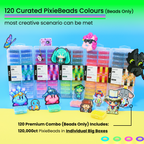PixieCraft 120,000 pcs 2.6mm Fuse Beads Kit with Storage Box, 120 Colors PixieBeads with Color Label, Mini Fuse Beads Bulk, DIY Crafts Supplies for Adult, Ideal Gift, Pixel Art - PixieCraft