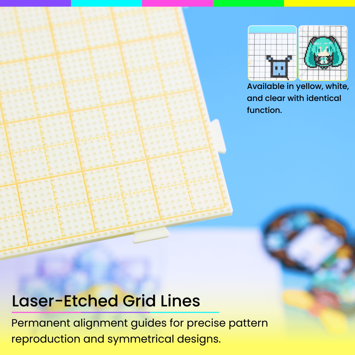 PixieCraft 1pc 104x104 Mega Large Pegboard Pro – Interlocking 2.6mm Fuse Bead Board with Engraved Gridlines & 2mm Pins, Snug Fit Stable Design for Large Pixel Art Projects - PixieCraft