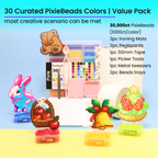 PixieCraft 30,000 pcs 2.6mm Fuse Beads Kit, 30 Colors PixieBeads 40 pcs Full Set with Storage Box, Pegboards, Tweezers, Trays, Bead Pen, Ironing Mats, Pixel Art Craft Kits for Adults, Teens - PixieCraft