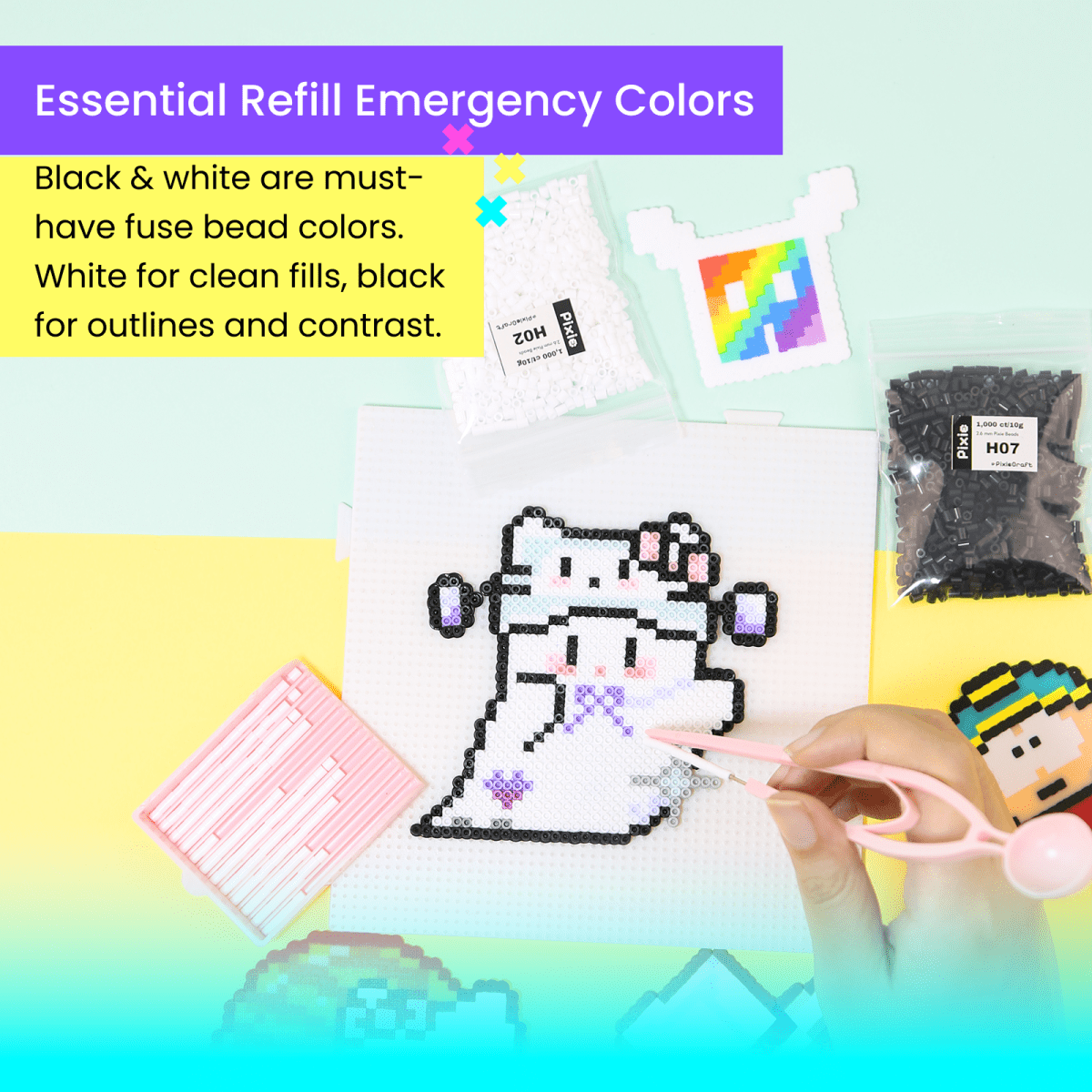 PixieCraft 5000 pcs Emergency Refill Beads 2.6mm Fuse Beads, PixieBeads Single - Color Bulk Refill Melty Beads, Mini Fuse Beads for Pixel Art - PixieCraft