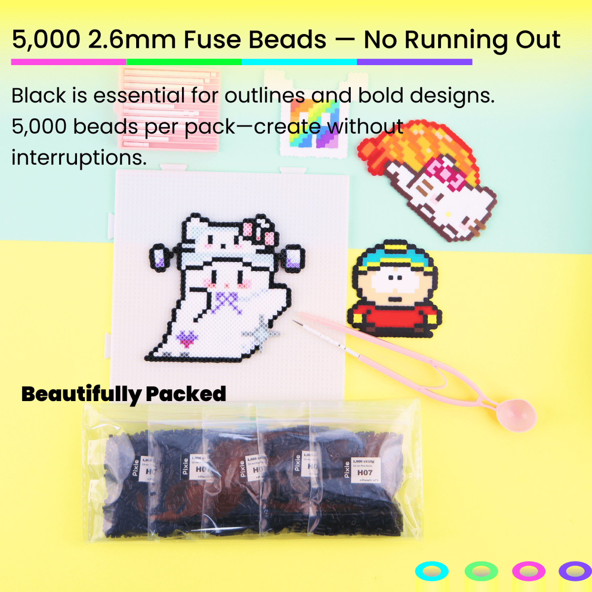 PixieCraft 5000 pcs Emergency Refill Beads 2.6mm Fuse Beads, PixieBeads Single - Color Bulk Refill Melty Beads, Mini Fuse Beads for Pixel Art - PixieCraft