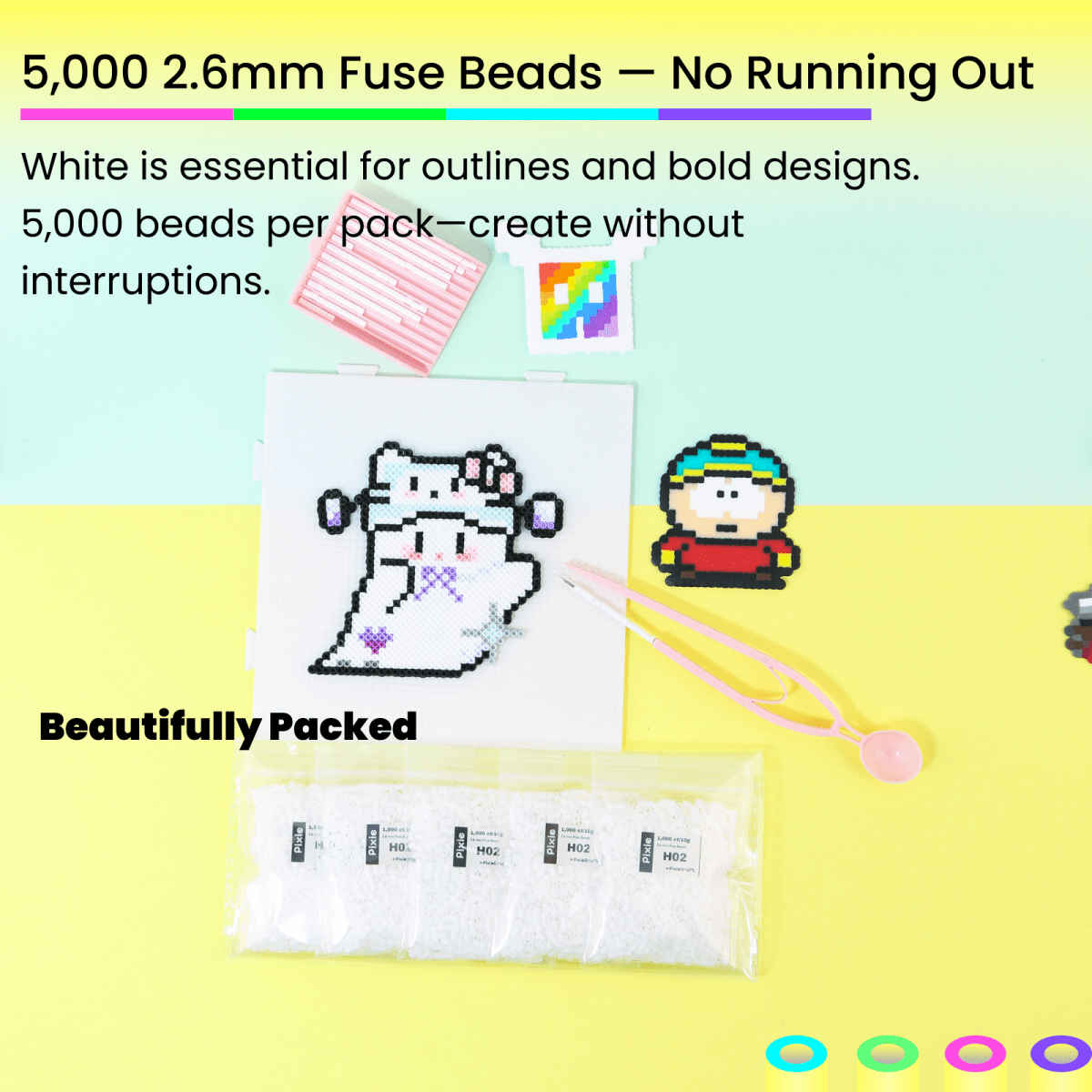 PixieCraft 5000 pcs Emergency Refill Beads 2.6mm Fuse Beads, PixieBeads Single - Color Bulk Refill Melty Beads, Mini Fuse Beads for Pixel Art - PixieCraft