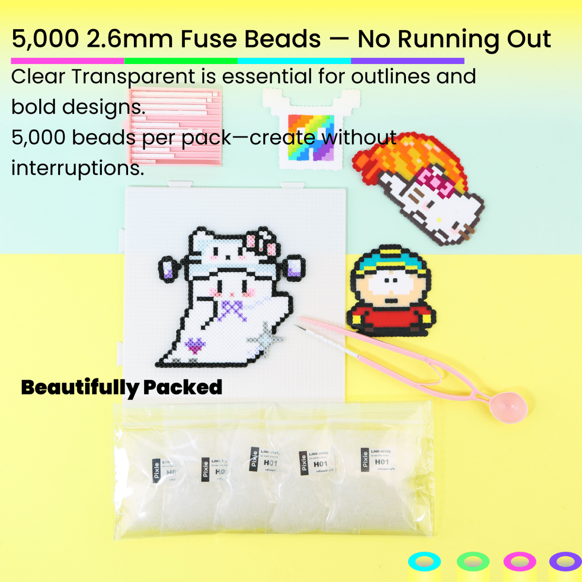 PixieCraft 5000 pcs Emergency Refill Beads 2.6mm Fuse Beads, PixieBeads Single - Color Bulk Refill Melty Beads, Mini Fuse Beads for Pixel Art - PixieCraft