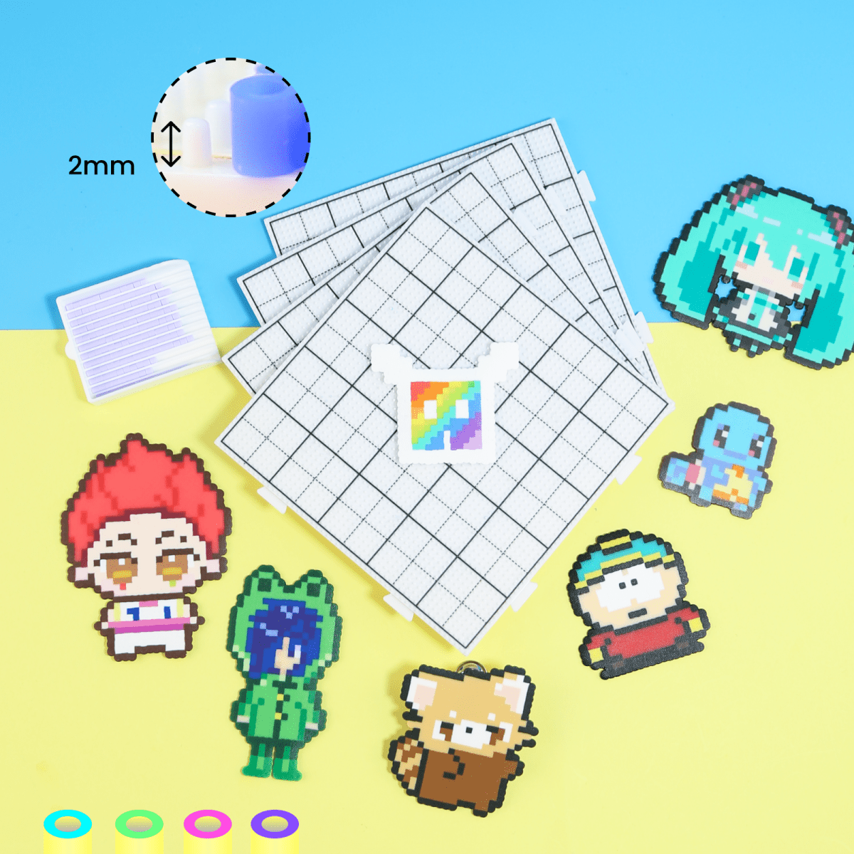 PixieCraft 52x52 Pixel Pegboard PRO 4 - Pack – Interlocking 2.6mm Fuse Bead Boards with Engraved Gridlines & Long 2mm Pins, Snap - Together Pixel Art Boards for Kids & Adults - PixieCraft