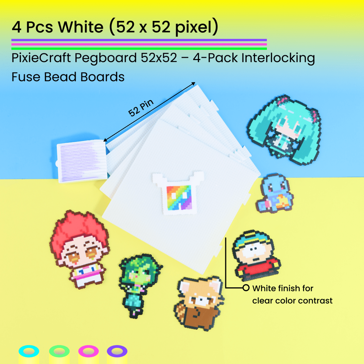 PixieCraft 52x52 Transparent Square Pegboards - for 2.6mm Mini Fuse Beads | Pegboard for Pixel Art & Fuse Beads Craft - PixieCraft