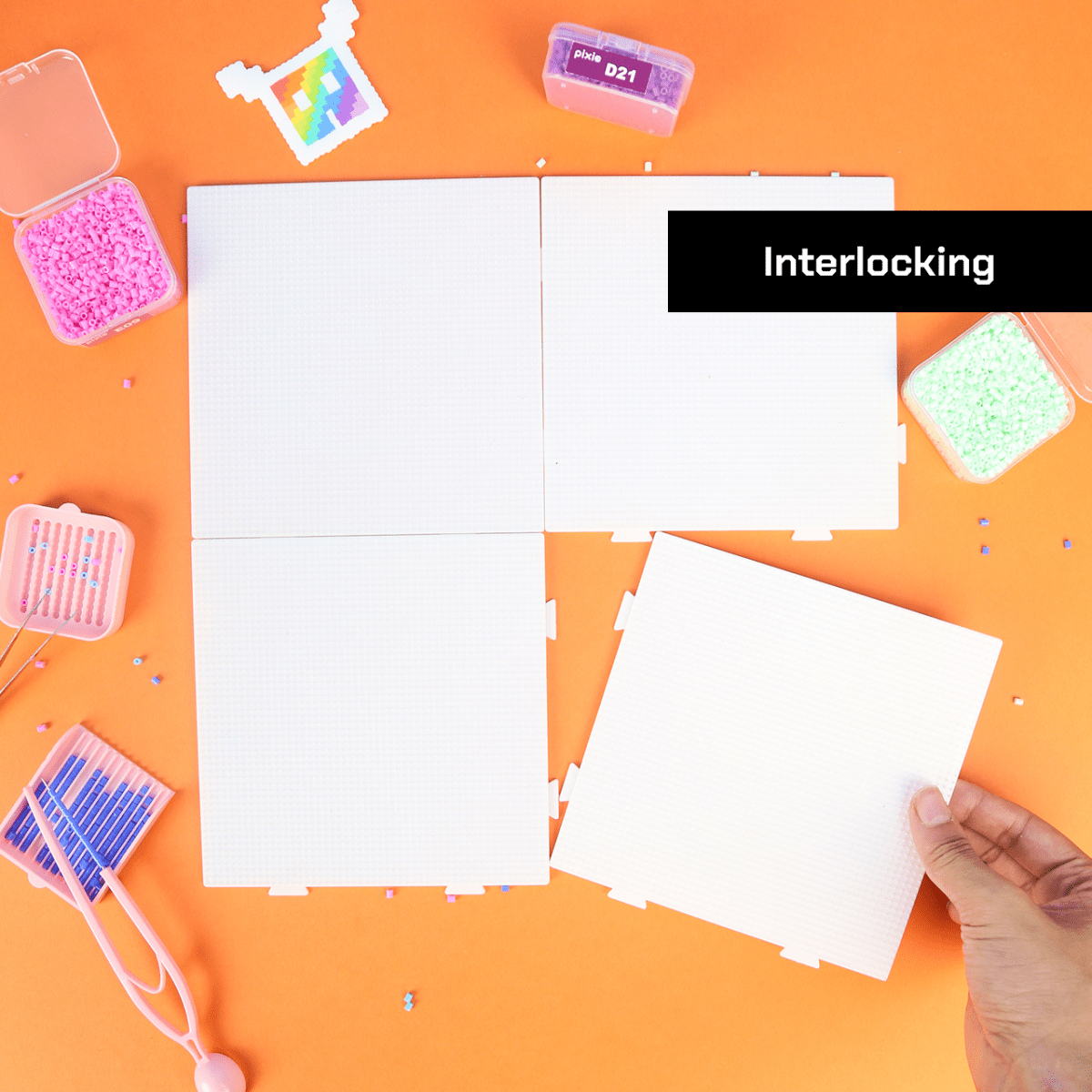 PixieCraft 52x52 White Square Pegboards - for 2.6mm Mini Fuse Beads | Pegboard for Pixel Art & Fuse Beads Craft - PixieCraft