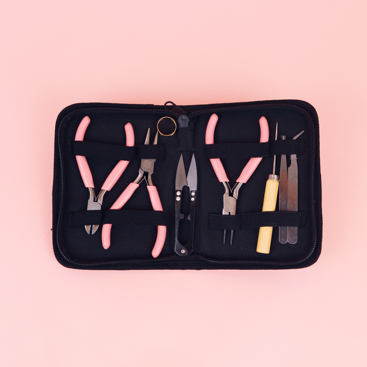 PixieCraft 8Pcs DIY Craft Tool Kit – Black Compact Storage Case, Multi - Scenario Jewelry Making, Bead Craft & Handcraft Tools Set for Adults & Kids - PixieCraft