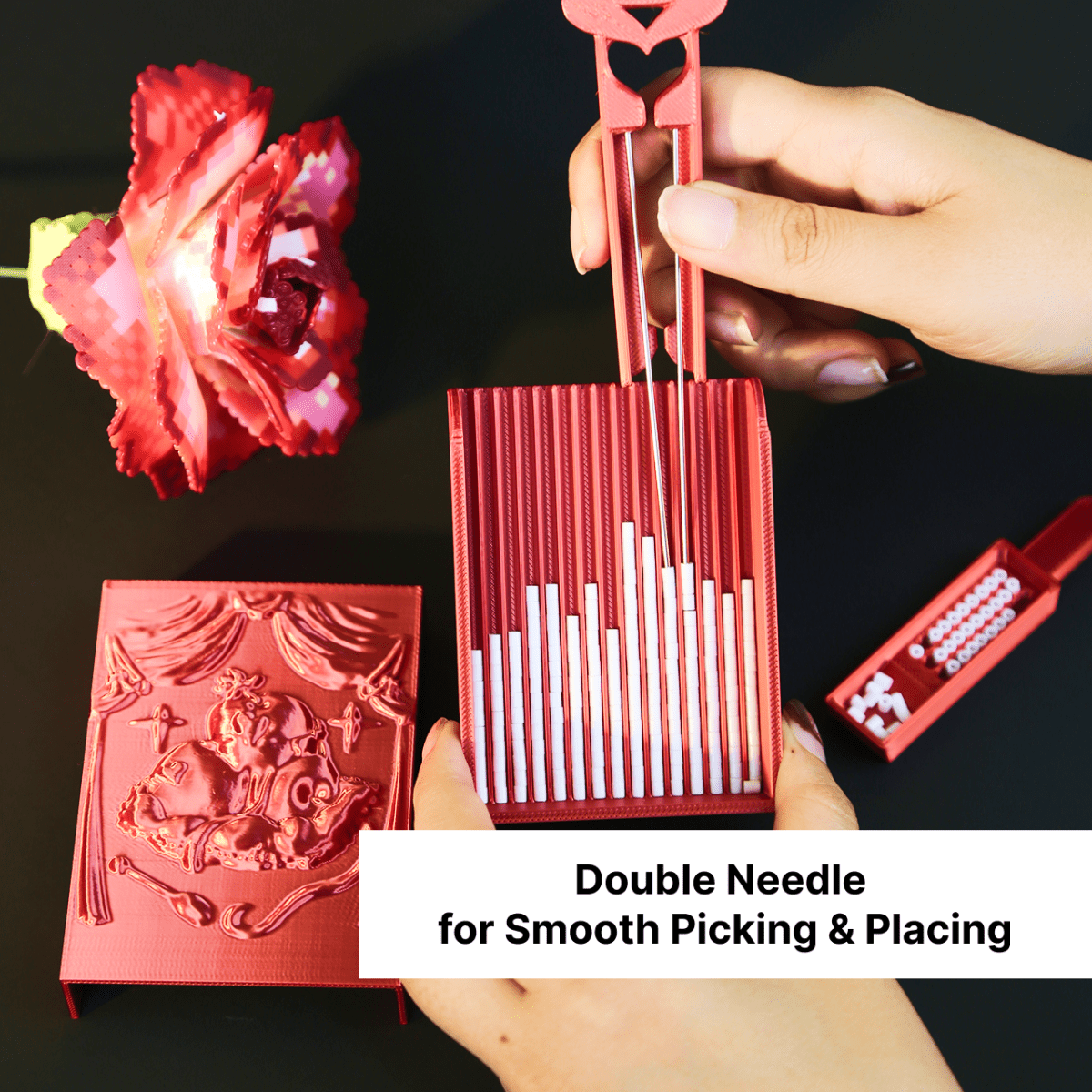 PixieCraft Apple Circus PixieBeads Picker Tool Set – Original Design, 2.6mm Bead Tray, Double Needle Precision Pen, One Tilt Bead Return, DIY Fuse Bead Craft Kit - PixieCraft