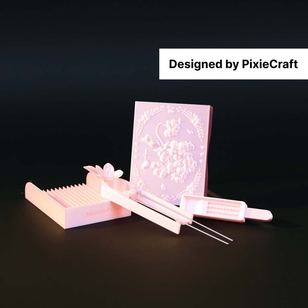 PixieCraft Cherry Blossom PixieBeads Picker Tool Set – Original Design, 2.6mm Bead Tray, Double Needle Precision Pen, One Tilt Bead Return, Aesthetic Pink DIY Fuse Bead Kit - PixieCraft