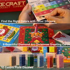 PixieCraft Christmas Craft Gift Set, 108 pcs Festive Craft Box, 30 Colors 2.6mm Fuse Beads & 12 Colors Diamond Painting Kit with Original Pattern Book, 6 Christmas Cards, 2 Pegboards, Tools, KeyChains, Christmas Gift for Adults, Teens, Kids - PixieCraft