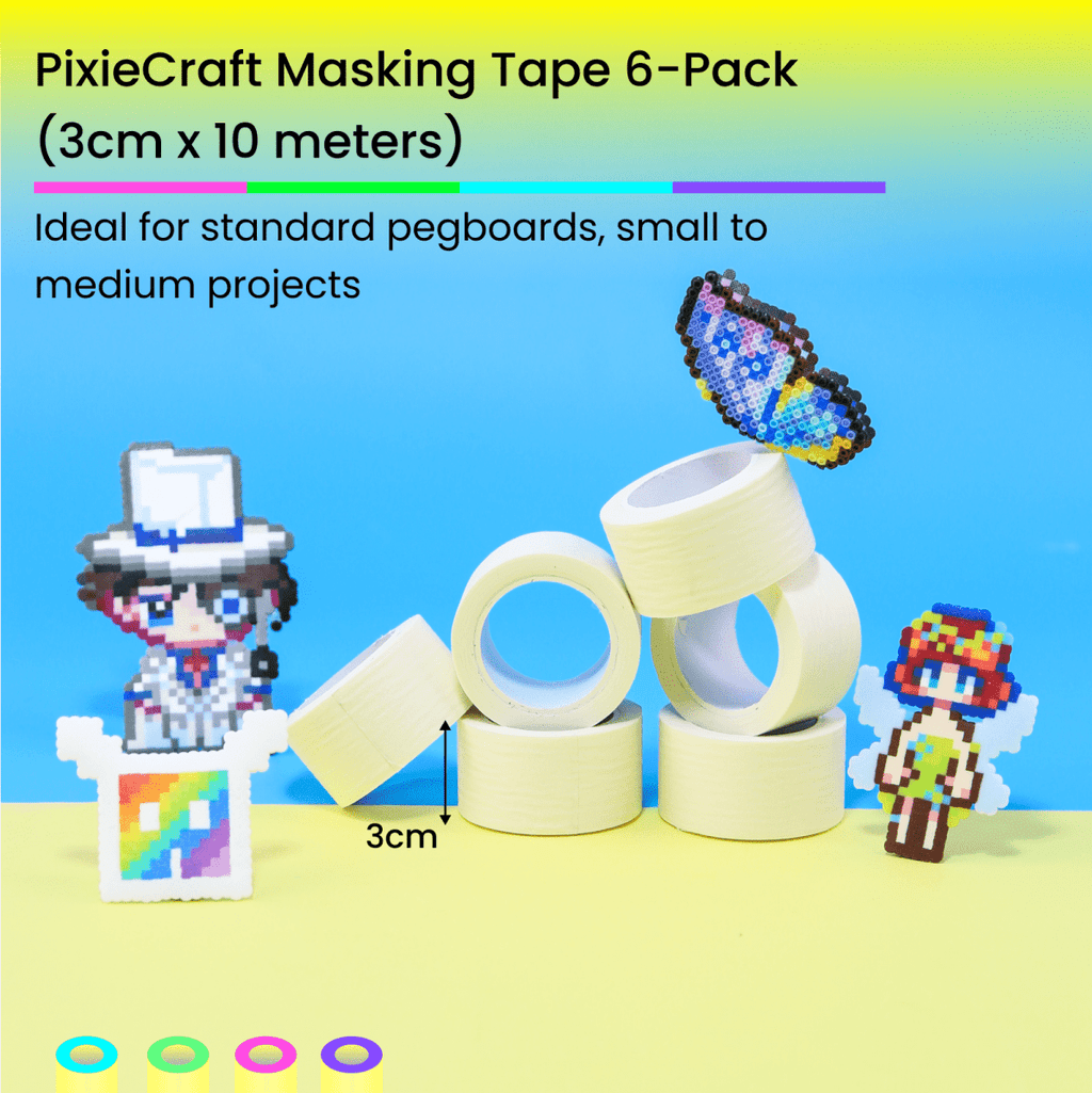 PixieCraft Masking Tape for Fuse Beads – 6 Rolls 1.2" x 33ft, Grid Tape for Pixie Beads Pegboard, Easy Peel Craft Tape for Pixel Art Projects - PixieCraft