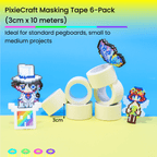 PixieCraft Masking Tape for Fuse Beads – 6 Rolls 1.2" x 33ft, Grid Tape for Pixie Beads Pegboard, Easy Peel Craft Tape for Pixel Art Projects - PixieCraft