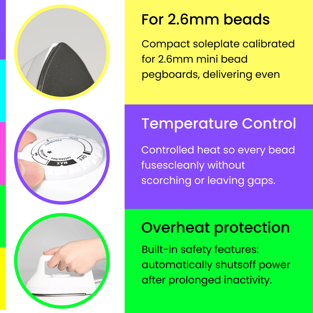 PixieCraft Mini Iron (White) - Precision Fusing Tool for 2.6mm Fuse Beads | Fuse Beads Iron for Mini Iron Beads Craft - PixieCraft