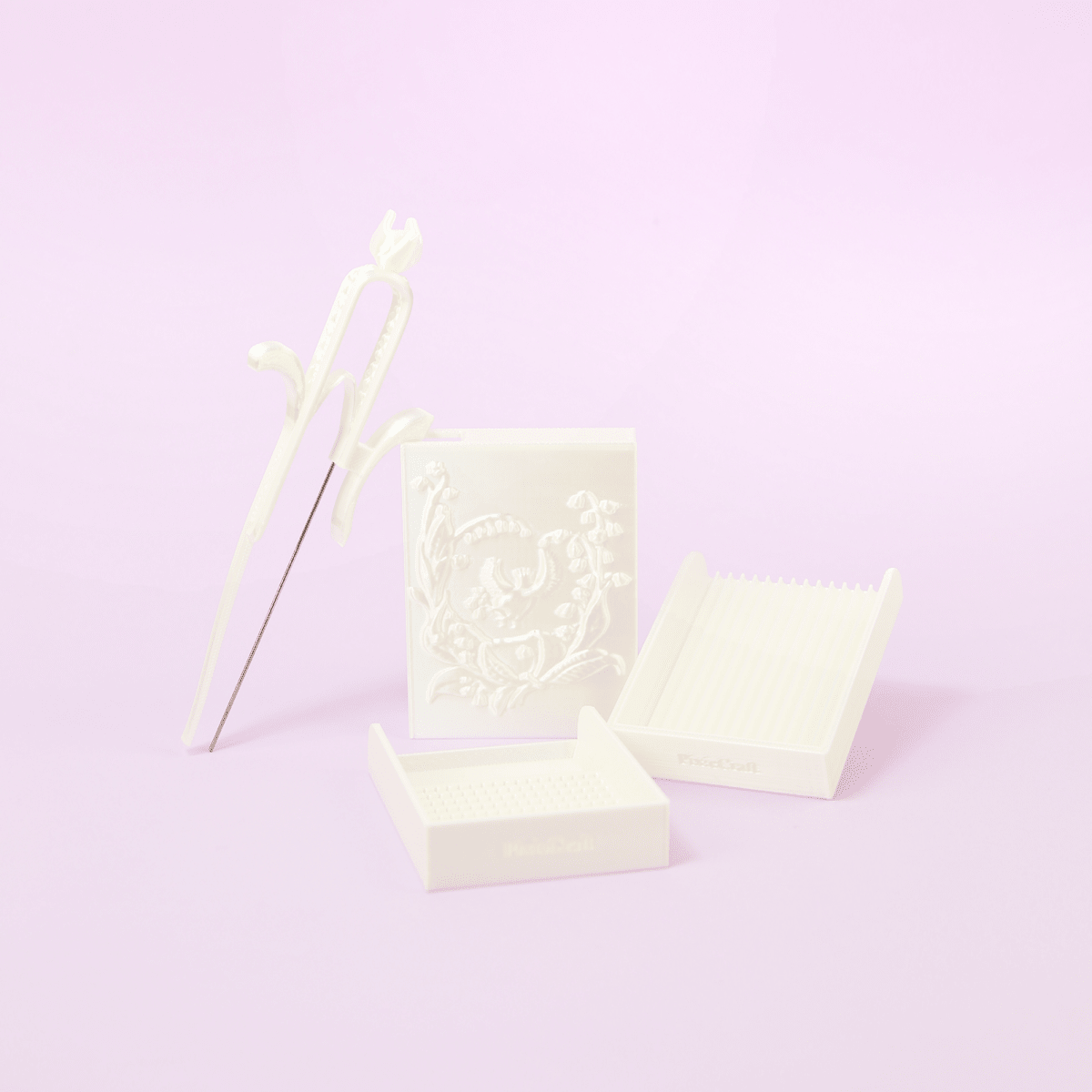 PixieCraft Peace Dove White Picker Tool Set – Original Lily of the Valley Dove Design with 2.6mm Bead Tray, Single Needle Pen and Dual Bead Scoops - PixieCraft